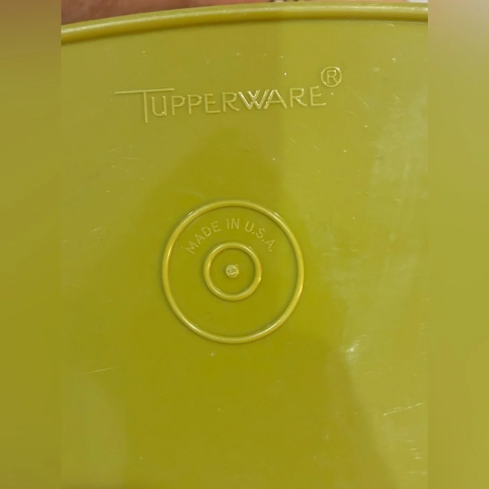 Tupperware Pick-a-Deli container, a pickle keeper. Vintage olive green. W/Fork